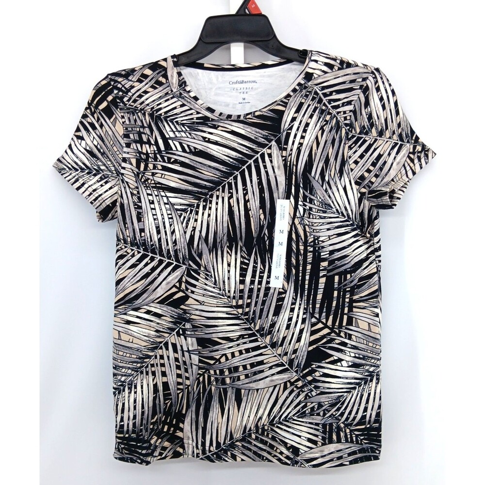 Croft & Barrow Shirt Women Medium Multicolor Tropical Short Sleeve Crewneck NWT